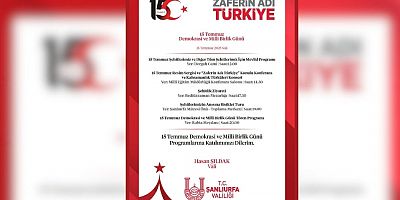 Vali Şıldak Bütün Şanlıurfalıları Davet Etti